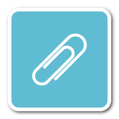 paperclip blue square internet flat design icon