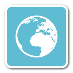 earth blue square internet flat design icon