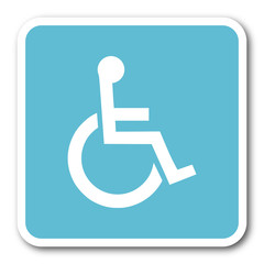 wheelchair blue square internet flat design icon