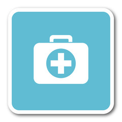first aid blue square internet flat design icon