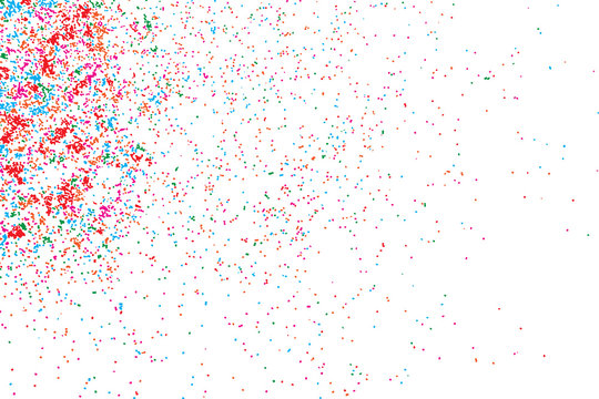 Colorful confetti on white background.