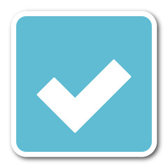 accept blue square internet flat design icon