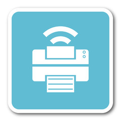 printer blue square internet flat design icon