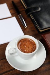 Stylish workplace with accessories, flat lay