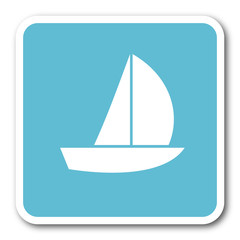 yacht blue square internet flat design icon
