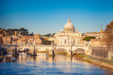 Fototapeta premium View at Tiber and St. Peter's cathedral in Rome