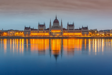Parliament building at dusk, Budapest