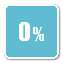 0 percent blue square internet flat design icon