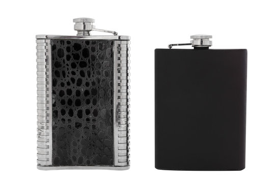 Metal Flask Isolated On A White Background