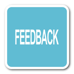 feedback blue square internet flat design icon