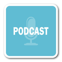 podcast blue square internet flat design icon