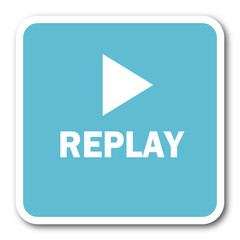 replay blue square internet flat design icon