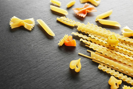 Uncooked pasta on table