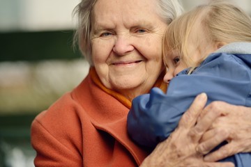 Grandmother and granddaughter. Happy family.