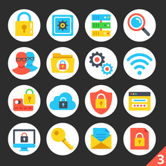 Round flat icons for web sites, mobile apps, web banners, infographics. High quality design illustrations. Internet security, network protection concepts. Modern vector icons set 3