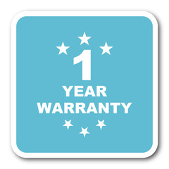 warranty guarantee 1 year blue square internet flat design icon