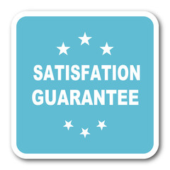 Obraz na płótnie Canvas satisfaction guarantee blue square internet flat design icon