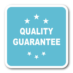 quality guarantee blue square internet flat design icon