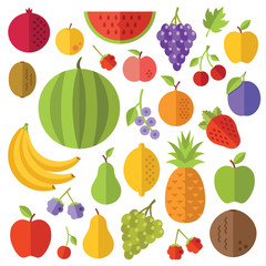 Fruits flat icons set. Creative colorful flat design illustrations and concepts for web banners, printed materials, web sites, infographics