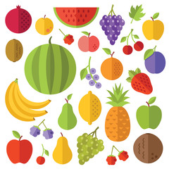 Fruits flat icons set. Creative colorful flat design illustrations and concepts for web banners, printed materials, web sites, infographics