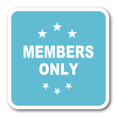 members only blue square internet flat design icon