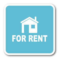 for rent blue square internet flat design icon
