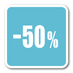 50 percent sale retail blue square internet flat design icon