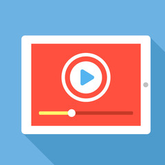 Tablet with video player interface. Play video concept. Flat vector illustration