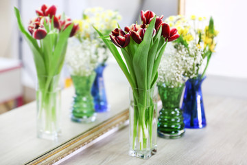 Bouquets of fresh flowers, close up