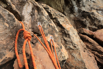 rock climbing rope on rockwall