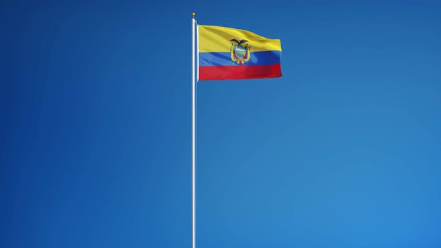 Ecuador flag waving in slow motion against clean blue sky, seamlessly looped, long shot, isolated on alpha channel with black and white luminance matte, perfect for film, news, digital composition