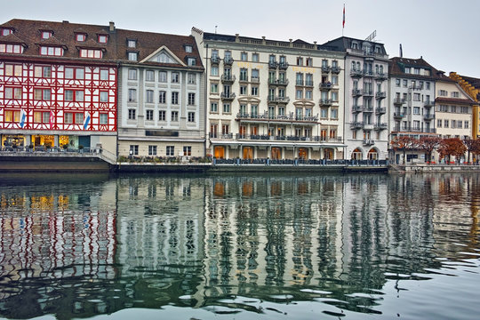 Amazig view of old town of Luzern and The Reuss River, Switzerland