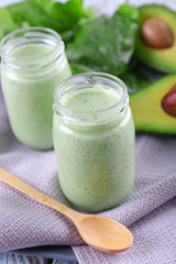 Avocado smoothie on napkin closeup