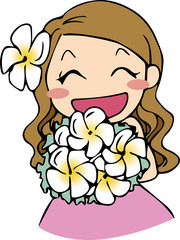 プルメリアの花束を持つフラガール