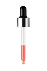 dropper holding red liquid inside glass tube,isolate on white background