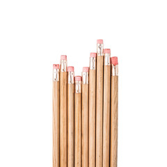 Row of wood pencils On white background