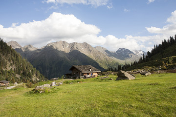 Fototapeta na wymiar Alpine mountain hut in Austrian alps.