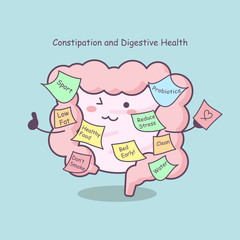 cute cartoon intestine with reminder