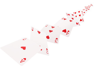The combination of playing cards .hearts . on a white background