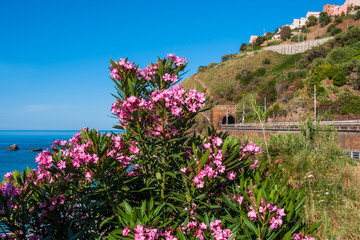 Obraz premium Railway on the southern coast of Sicily