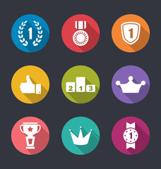 Flat Icons Collection of Awards and Trophy Signs, Long Shadow Design