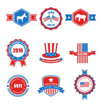 Set of Various Voting Graphics Objects and Labels, Emblems, Symbols