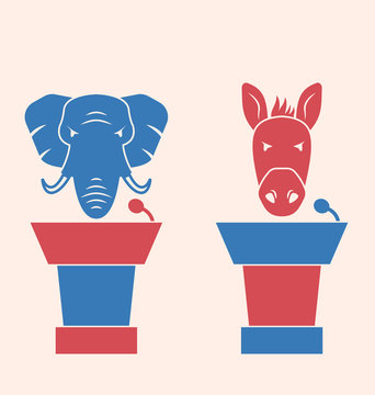Donkey and Elephant as a Orators Symbols Vote of USA