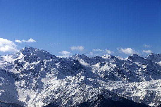 View on snowy mountains in nice sunny day