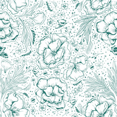 Green flowers. Seamless floral background