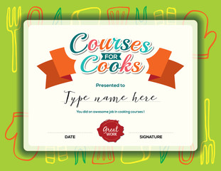 Kids Cooking courses certificate template