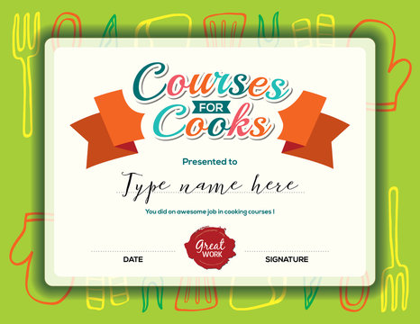 Kids Cooking courses certificate template