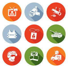 Risk of journalism in war Icons Set. Vector Illustration.