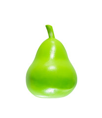 Children's toy a plastic, green pear isolated on white