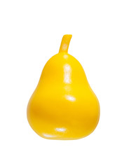 Children's toy a plastic, yellow pear isolated on white